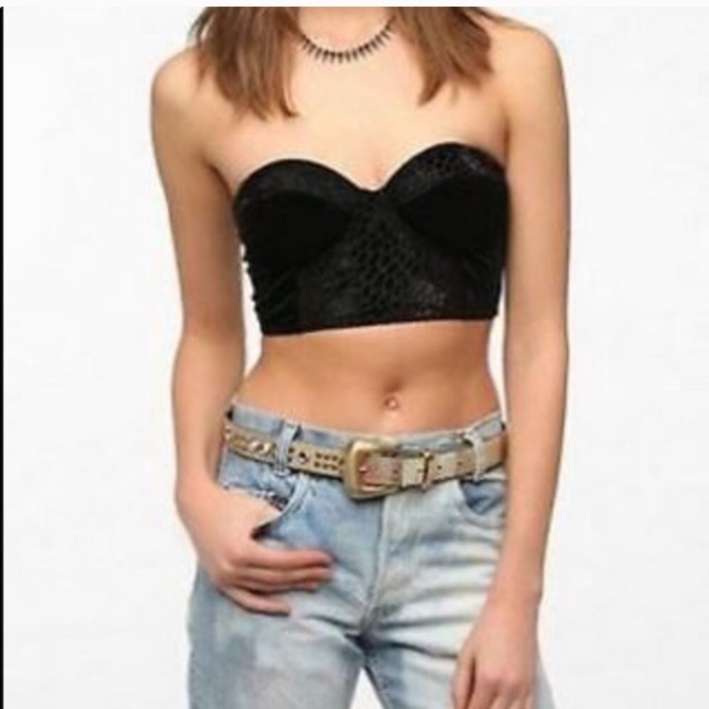 NWOT Black Velvet Burnout Bustier Bandeau Crop Top